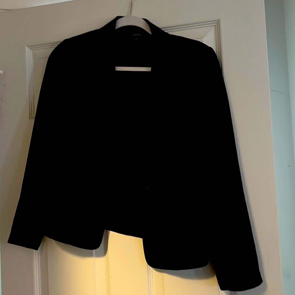 Black designer blazer with one button, retails for $100 plus
